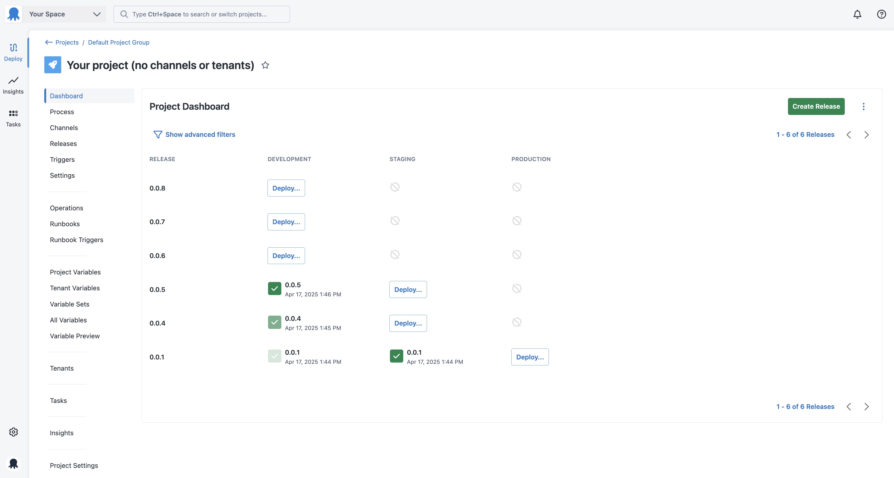 Project dashboard default view