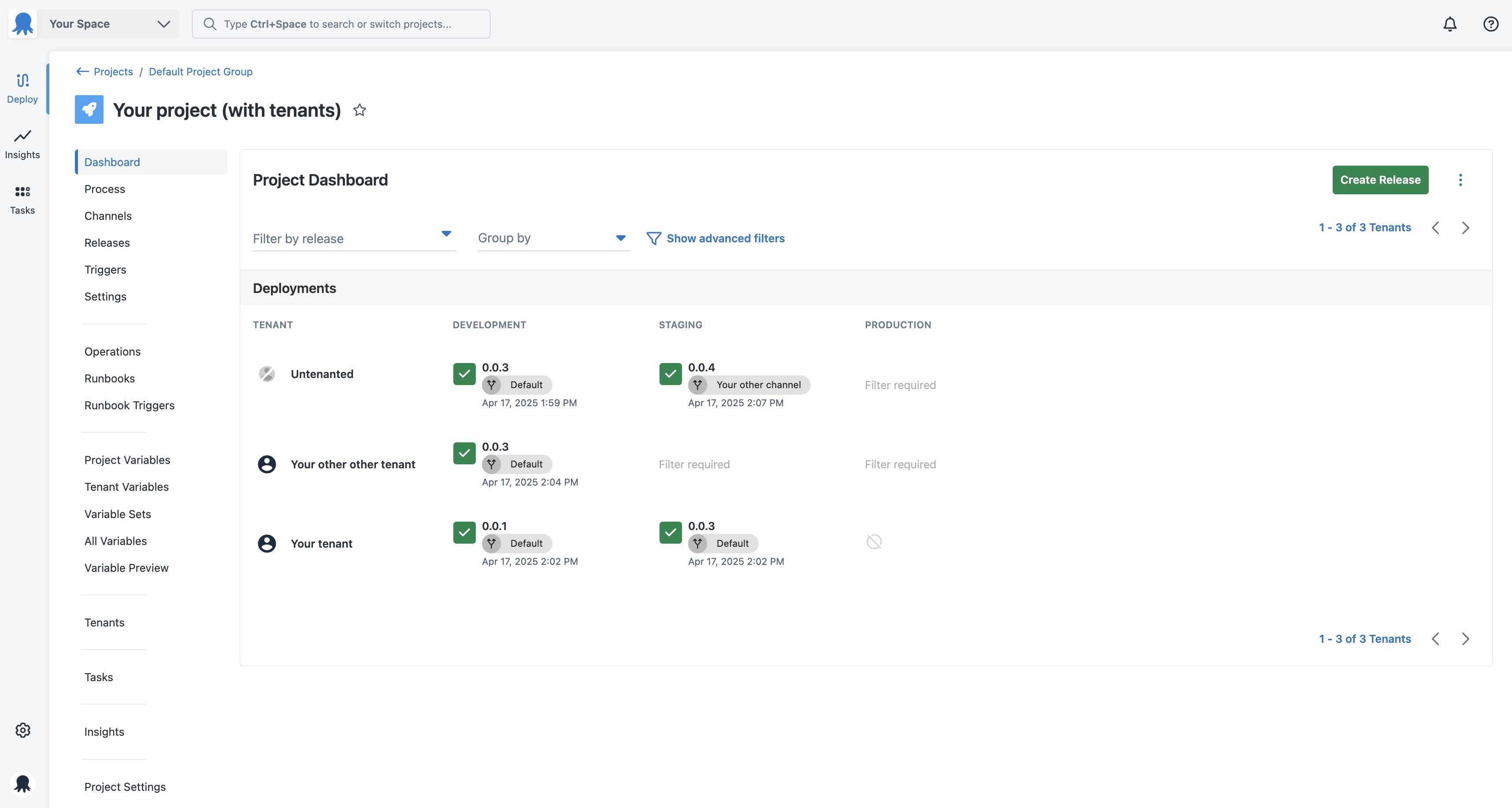 Project dashboard tenants view