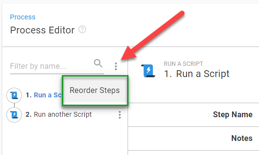 Reorder steps menu